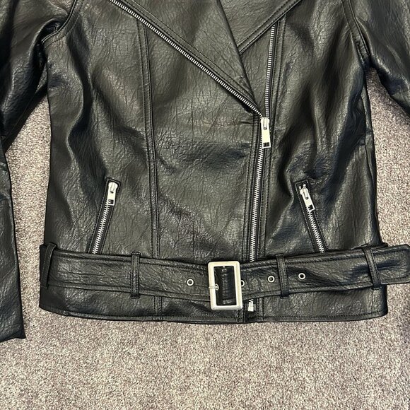Old Navy Women's Faux Leather Belted Biker Jacket Size XS Black Full Zip NWT - Picture 9 of 16